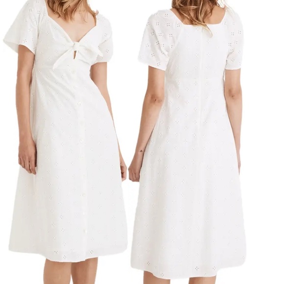 Madewell White Eyelet Tie-Front Midi Dress - Picture 2 of 15